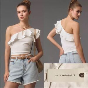 Anthropologie Maeve One Shoulder Ruffled Top White NWT